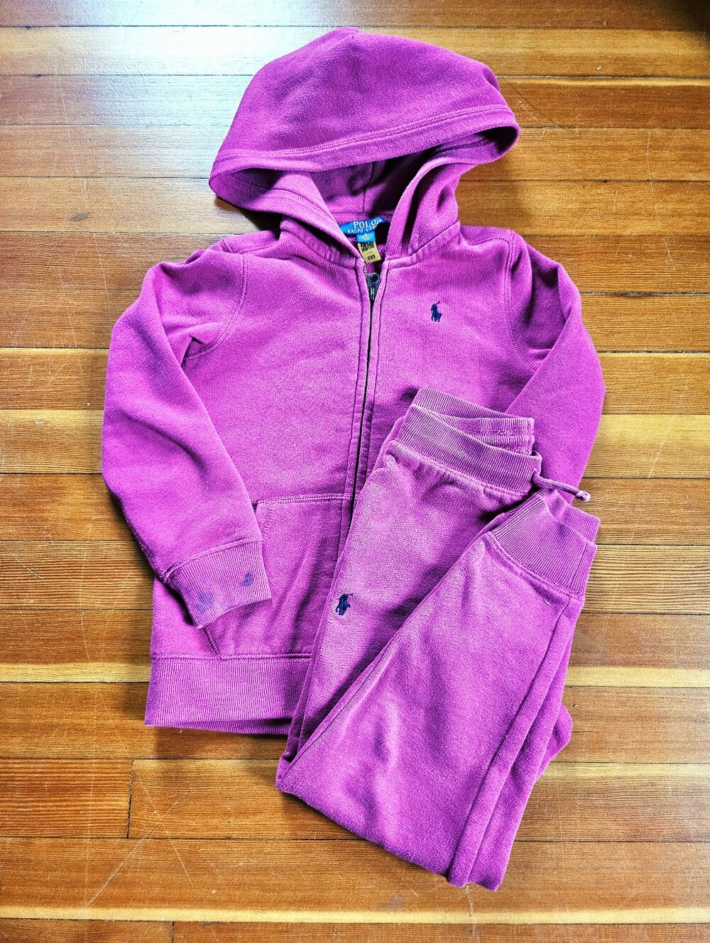 Ralph Lauren Kid's Magenta Hooded Zip Sweatshirt and Joggers Set